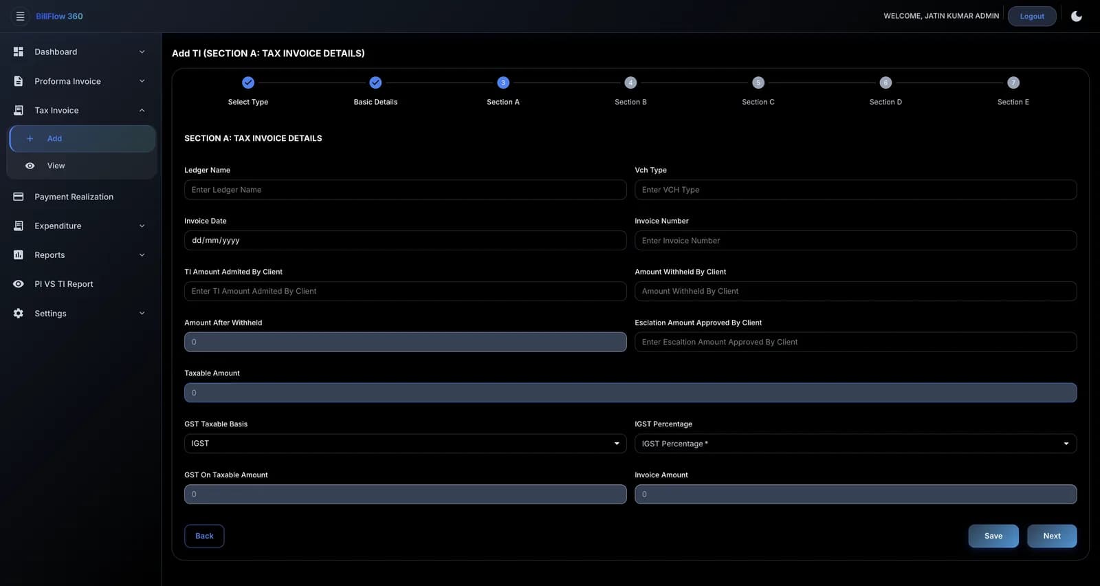 BillFlow 360 tax invoice creation
