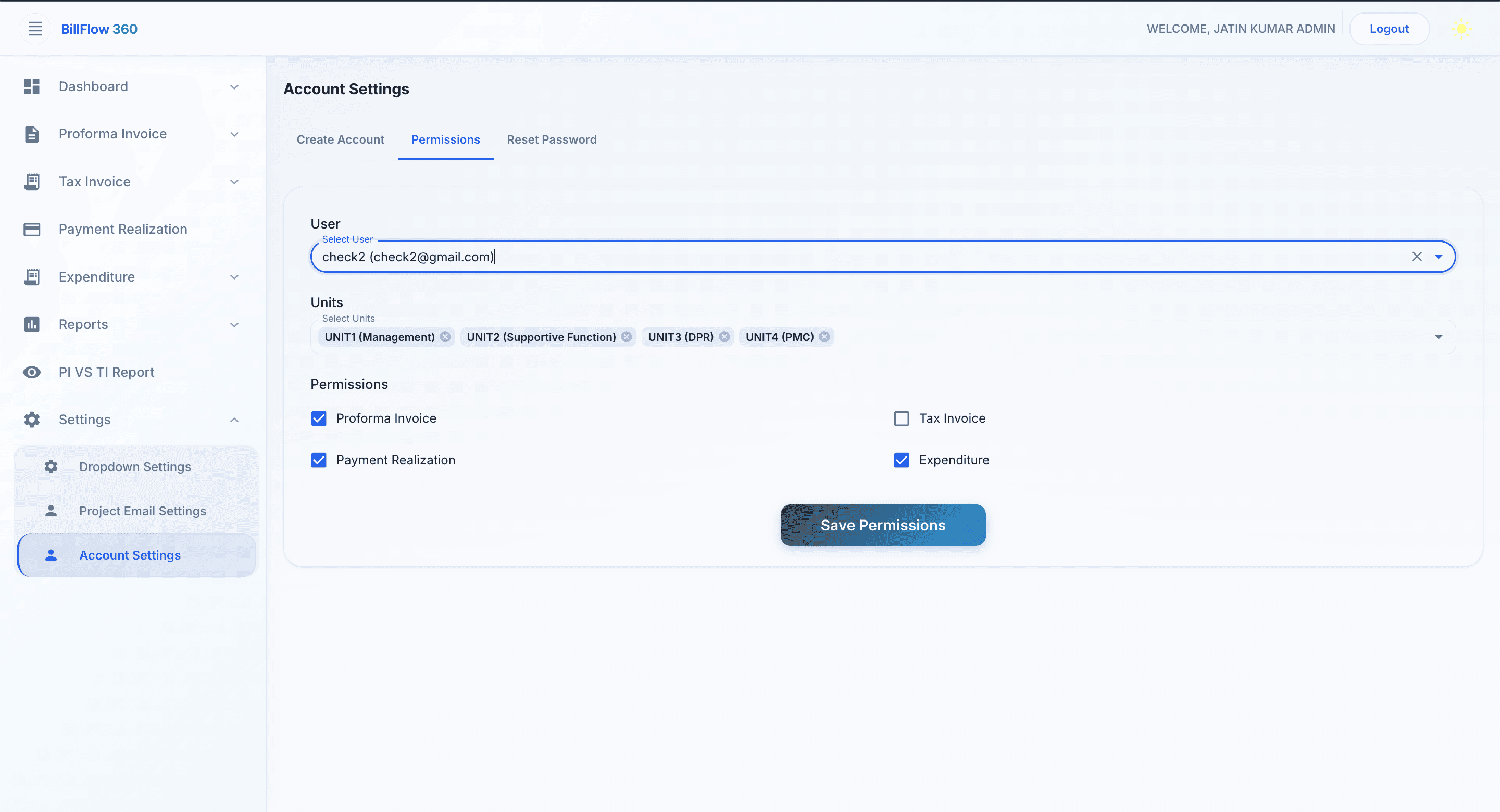 User Permissions — BillFlow 360 module preview